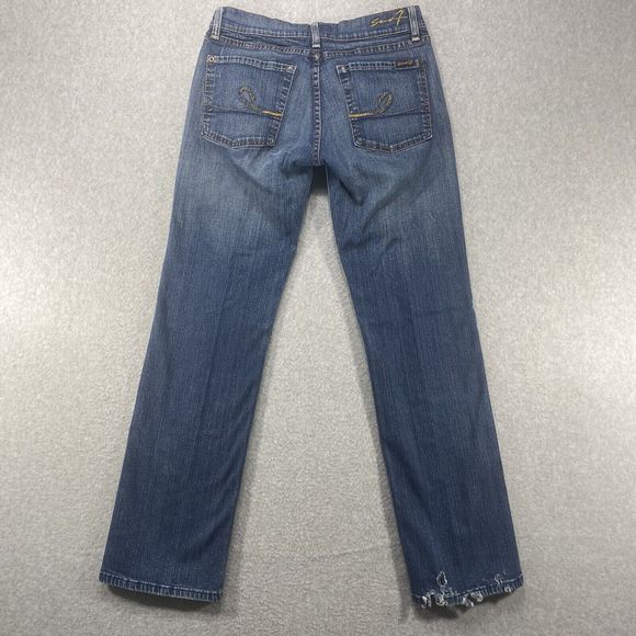 Seven7 Jeans Womens 28x29 Blue Denim Straight Faded Distressed Marbled Stretch - Picture 5 of 16